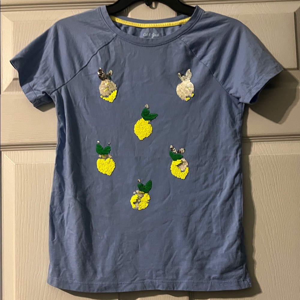 Cat & Jack Blue Tee with Lemon Sequins